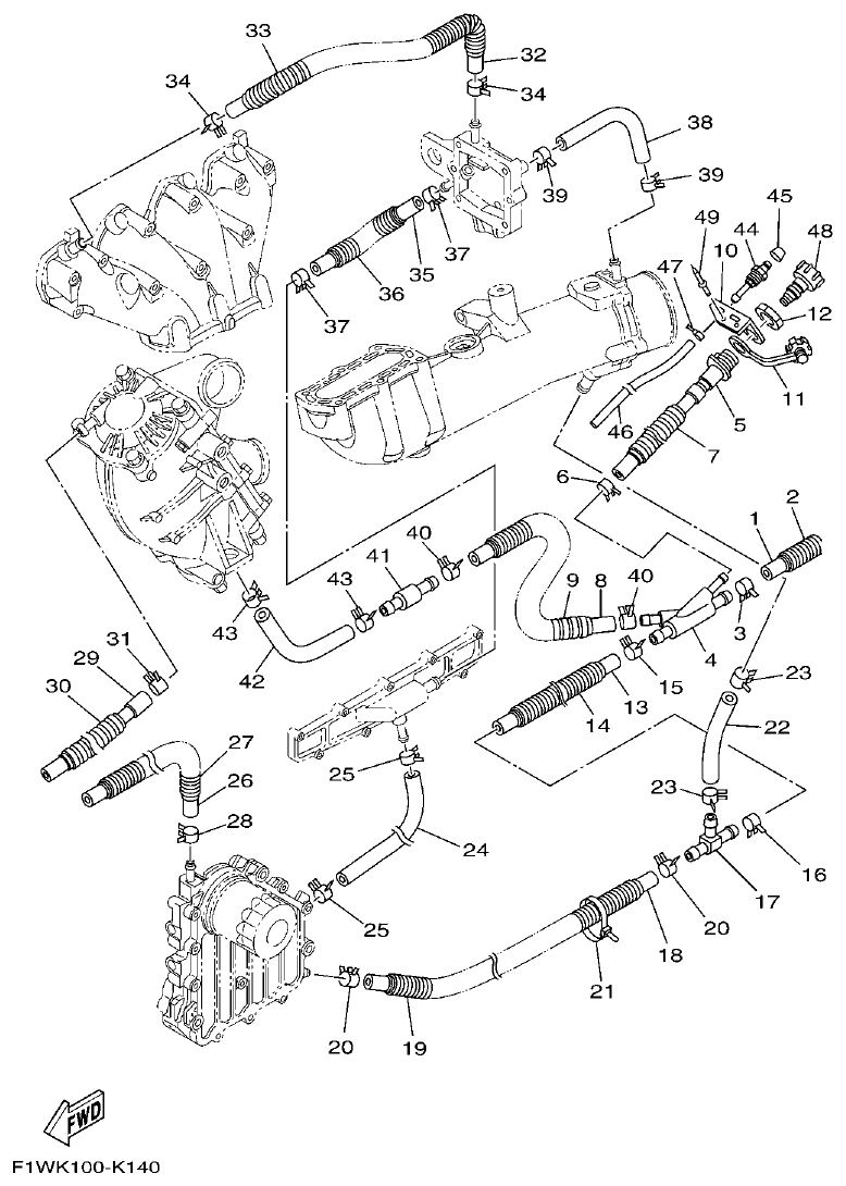 Yamaha F1WM EXHAUST 2 parts diagram